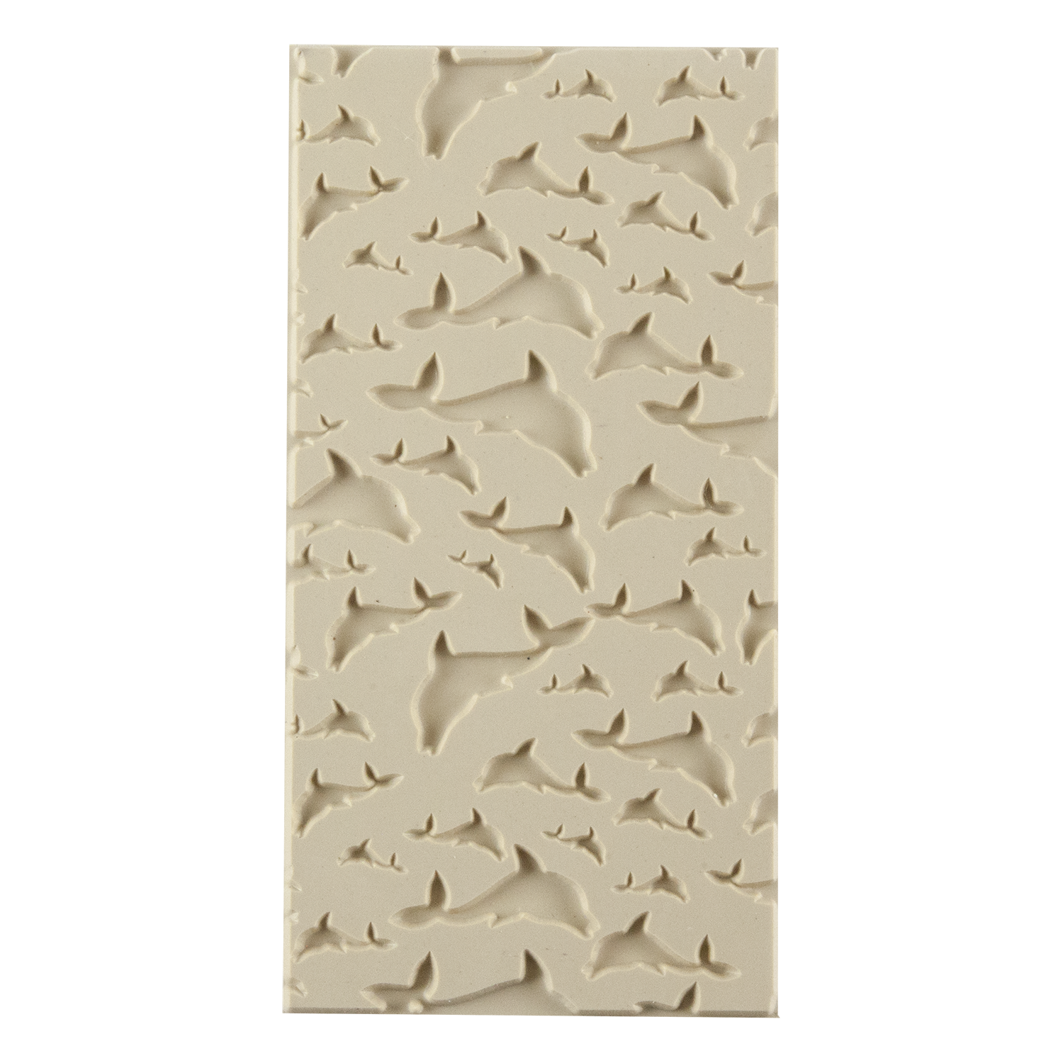 Texture Tile - Flying Dolphins Embossed. Beige Texture Tiles are flexible, washable and can be used with any soft clay. Spritz with CoolSlip or dust on Dry Powder Release for stick-free impressions when using metal clay and polymer clay.