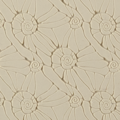 Texture Tile - Snail Parade Embossed. Beige Texture Tiles are flexible, washable and can be used with any soft clay. Spritz with CoolSlip or dust on Dry Powder Release for stick-free impressions when using metal clay and polymer clay.