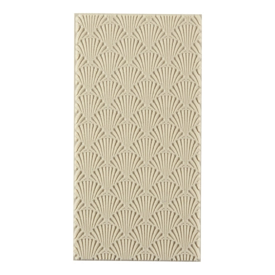 Texture Tile - Classic Scallop. Beige Texture Tiles are flexible, washable and can be used with any soft clay. Spritz with CoolSlip or dust on Dry Powder Release for stick-free impressions when using metal clay and polymer clay.