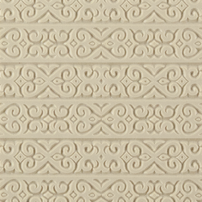Texture Tile - Kazakh Horizontal. Beige Texture Tiles are flexible, washable and can be used with any soft clay. Spritz with CoolSlip or dust on Dry Powder Release for stick-free impressions when using metal clay and polymer clay.