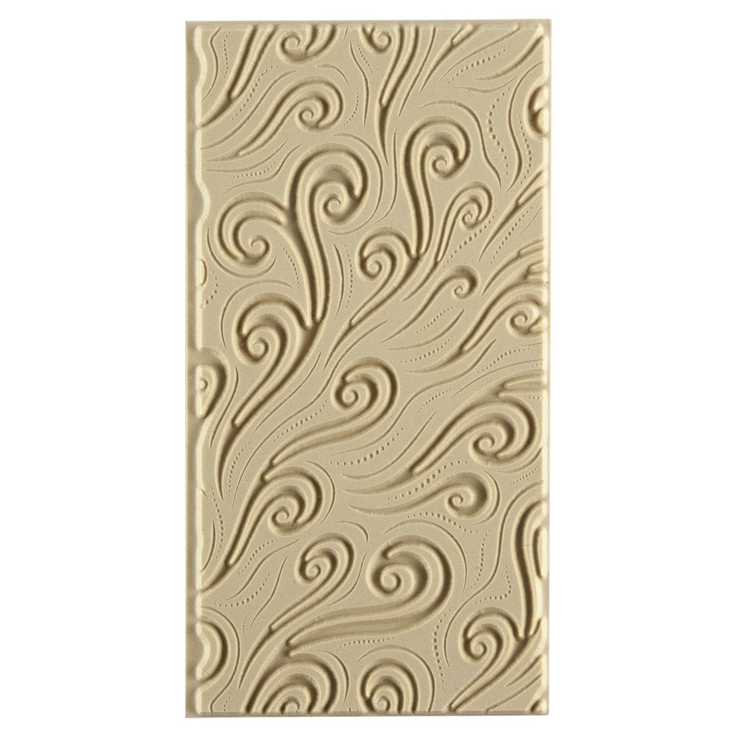 Texture Tile - Whimsical Wind Embossed. Beige Texture Tiles are flexible, washable and can be used with any soft clay. Spritz with CoolSlip or dust on Dry Powder Release for stick-free impressions when using metal clay and polymer clay.