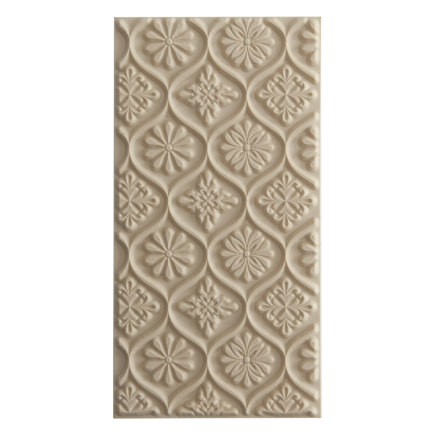 Texture Tile - Woven Daisies. Beige Texture Tiles are flexible, washable and can be used with any soft clay. Spritz with CoolSlip or dust on Dry Powder Release for stick-free impressions when using metal clay and polymer clay.