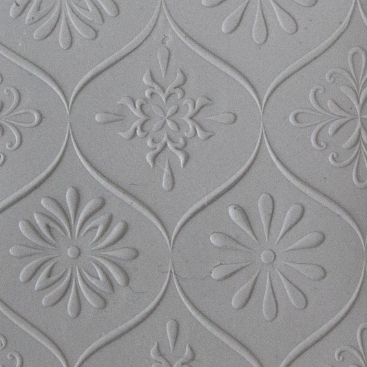 Texture Tile - Woven Daisies Embossed sample rolled into clay