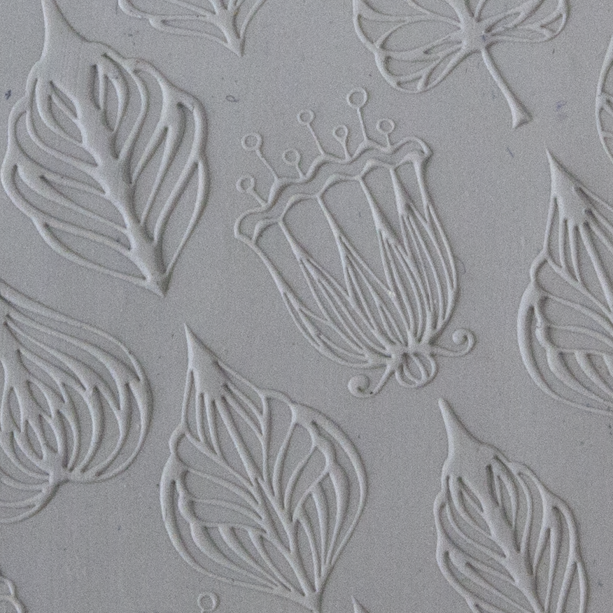 Texture Tile - Flower Shower Embossed sample rolled into clay