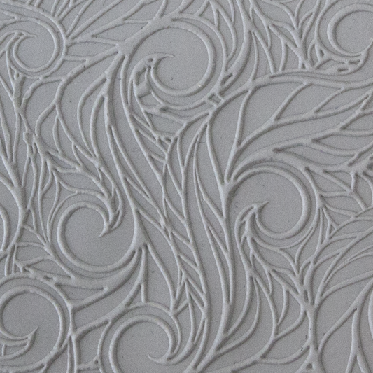 Texture Tile - Feather Flurry Embossed sample rolled into clay