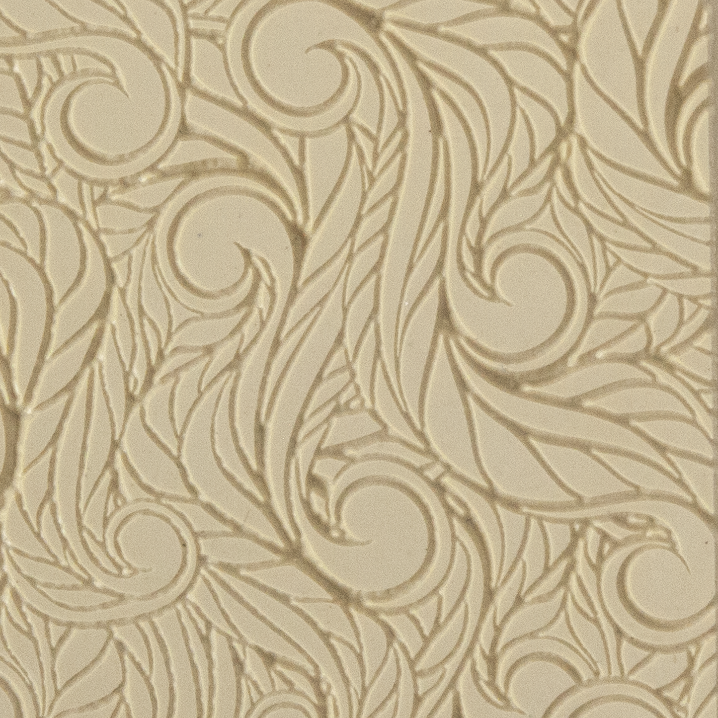 Texture Tile - Feather Flurry Embossed. Beige Texture Tiles are flexible, washable and can be used with any soft clay. Spritz with CoolSlip or dust on Dry Powder Release for stick-free impressions when using metal clay and polymer clay.