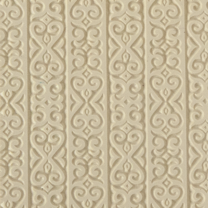 Texture Tile - Kazakh Vertical. Beige Texture Tiles are flexible, washable and can be used with any soft clay. Spritz with CoolSlip or dust on Dry Powder Release for stick-free impressions when using metal clay and polymer clay.