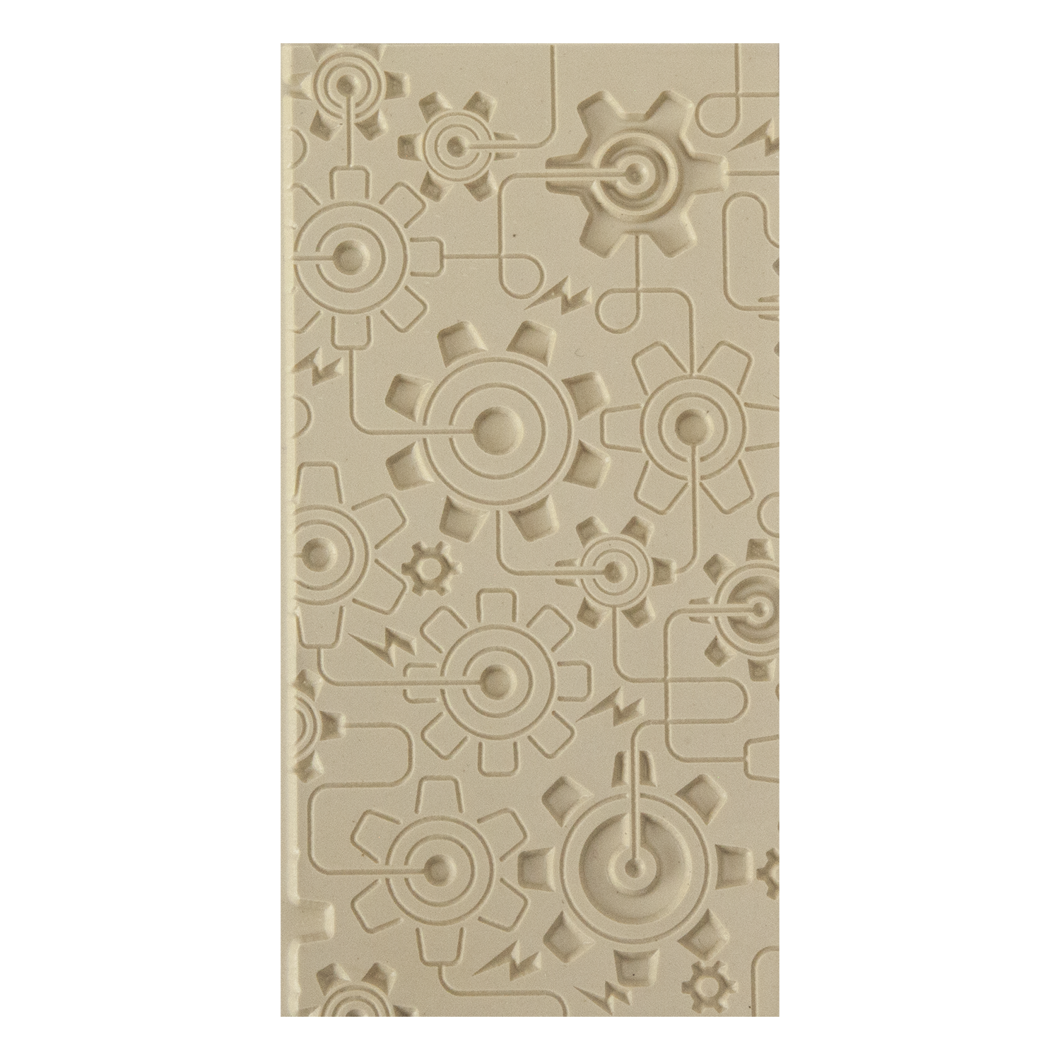 Texture Tile - Electric Gears Embossed. Beige Texture Tiles are flexible, washable and can be used with any soft clay. Spritz with CoolSlip or dust on Dry Powder Release for stick-free impressions when using metal clay and polymer clay.