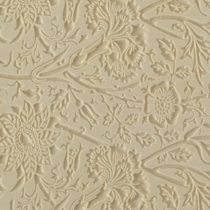 Texture Tile - Carnations. Beige Texture Tiles are flexible, washable and can be used with any soft clay. Spritz with CoolSlip or dust on Dry Powder Release for stick-free impressions when using metal clay and polymer clay.