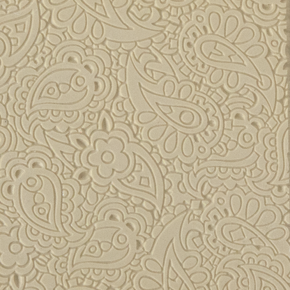 Texture Tile - Paisley Fineline. Beige Texture Tiles are flexible, washable and can be used with any soft clay. Spritz with CoolSlip or dust on Dry Powder Release for stick-free impressions when using metal clay and polymer clay.