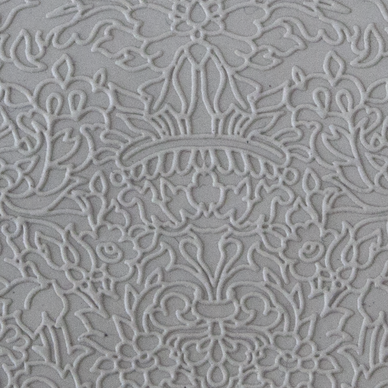Texture Tile - Formal Rose Fineline sample rolled into clay