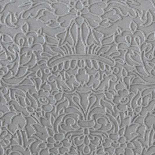 Texture Tile - Formal Rose Fineline sample rolled into clay