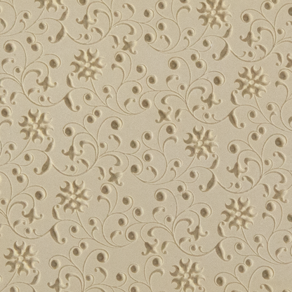 Texture Tile - Floral Curls Embossed. Beige Texture Tiles are flexible, washable and can be used with any soft clay. Spritz with CoolSlip or dust on Dry Powder Release for stick-free impressions when using metal clay and polymer clay.