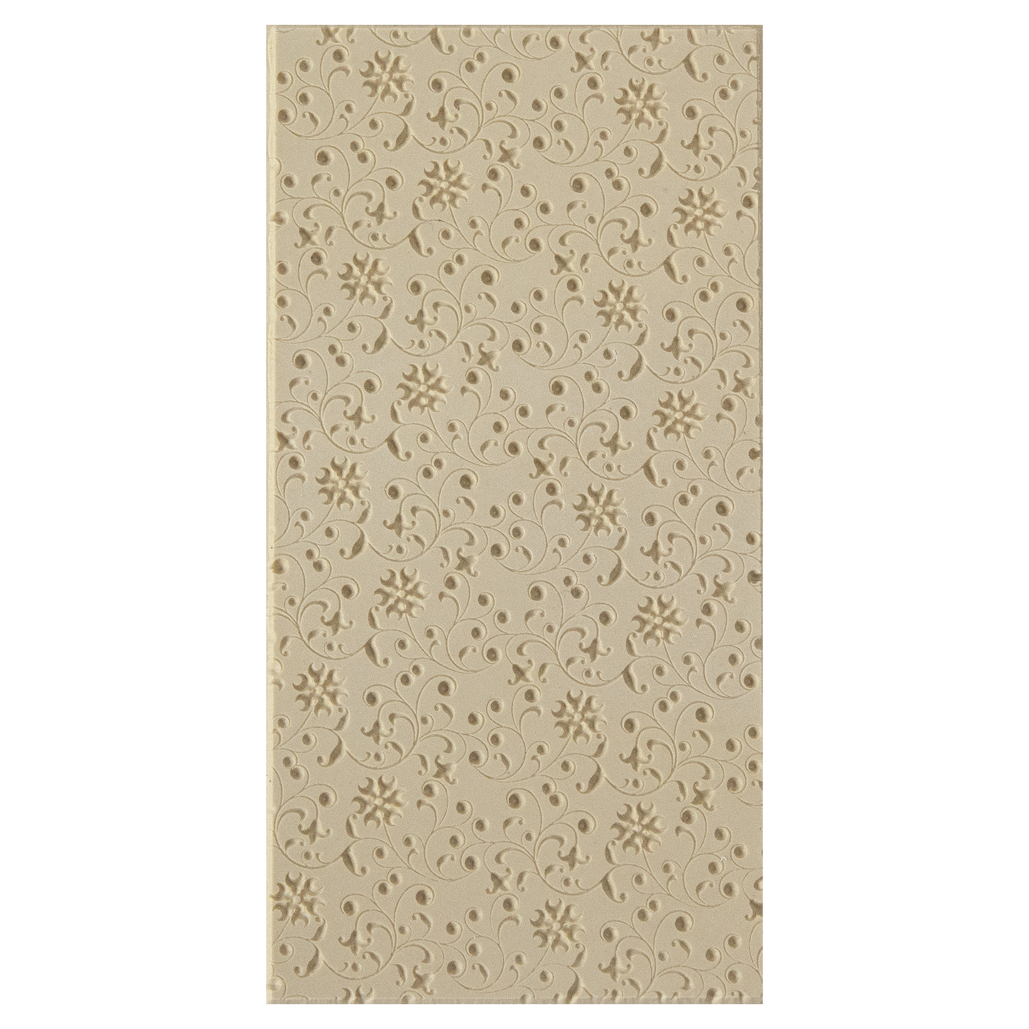 Texture Tile - Floral Curls Embossed. Beige Texture Tiles are flexible, washable and can be used with any soft clay. Spritz with CoolSlip or dust on Dry Powder Release for stick-free impressions when using metal clay and polymer clay.