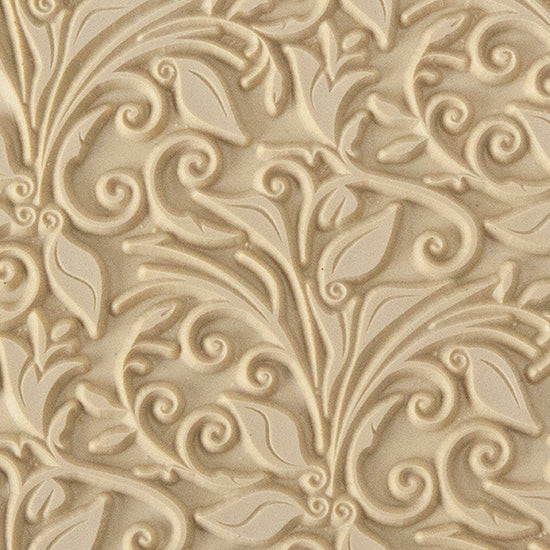 Texture Tile - Leaves & Tendrils. Beige Texture Tiles are flexible, washable and can be used with any soft clay. Spritz with CoolSlip or dust on Dry Powder Release for stick-free impressions when using metal clay and polymer clay.