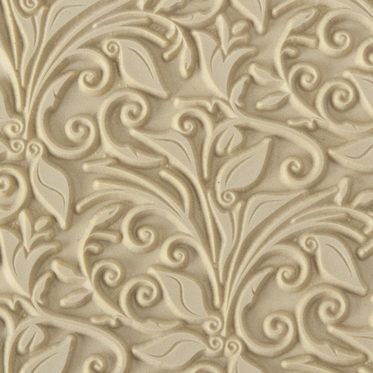 Texture Tile - Leaves & Tendrils. Beige Texture Tiles are flexible, washable and can be used with any soft clay. Spritz with CoolSlip or dust on Dry Powder Release for stick-free impressions when using metal clay and polymer clay.