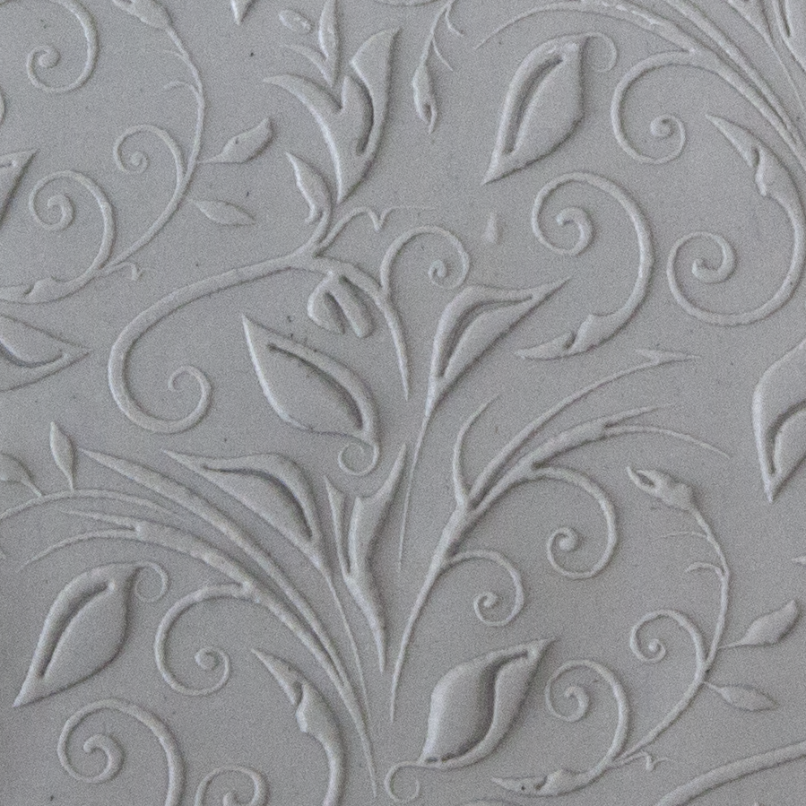 Texture Tile - Leaves & Tendrils Embossed sample rolled into clay