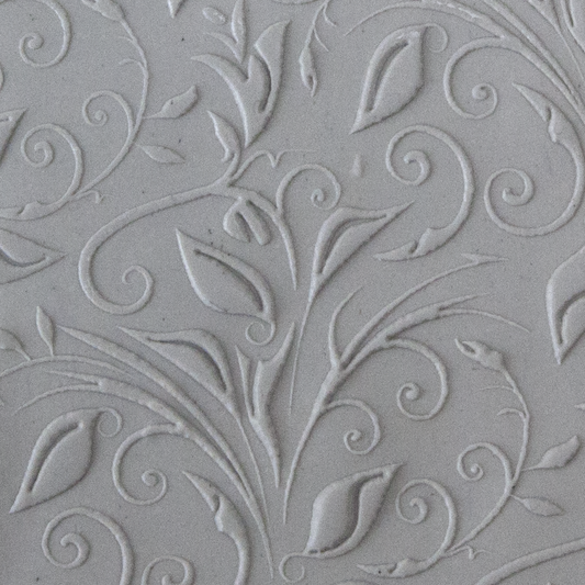 Texture Tile - Leaves & Tendrils Embossed sample rolled into clay
