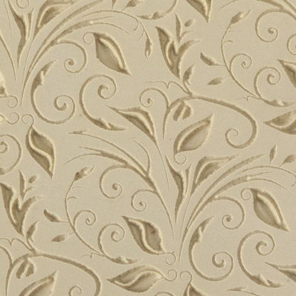 Texture Tile - Leaves & Tendrils Embossed. Beige Texture Tiles are flexible, washable and can be used with any soft clay. Spritz with CoolSlip or dust on Dry Powder Release for stick-free impressions when using metal clay and polymer clay.