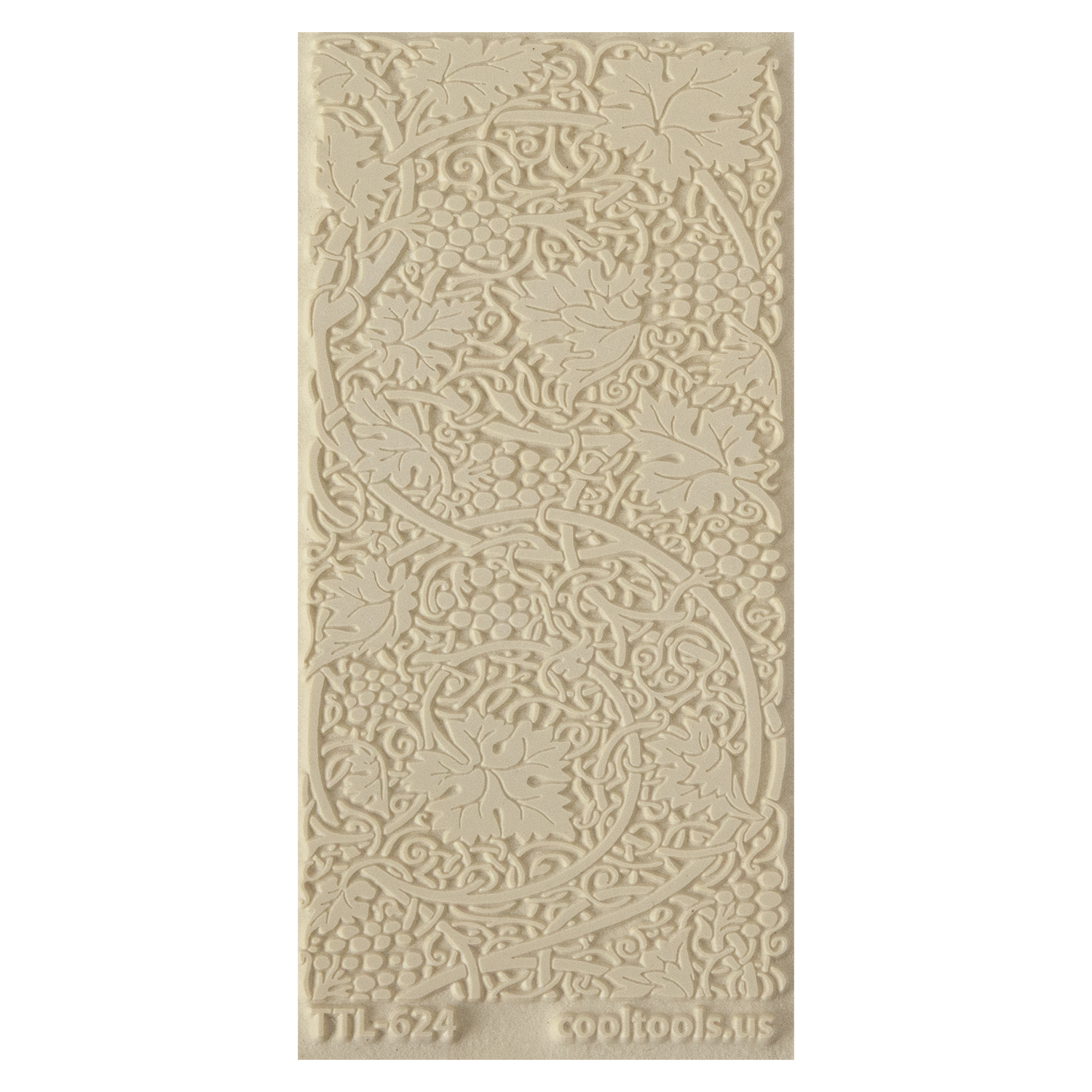 Texture Tile - Grapevines. Beige Texture Tiles are flexible, washable and can be used with any soft clay. Spritz with CoolSlip or dust on Dry Powder Release for stick-free impressions when using metal clay and polymer clay.