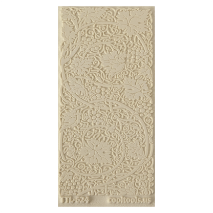 Texture Tile - Grapevines. Beige Texture Tiles are flexible, washable and can be used with any soft clay. Spritz with CoolSlip or dust on Dry Powder Release for stick-free impressions when using metal clay and polymer clay.