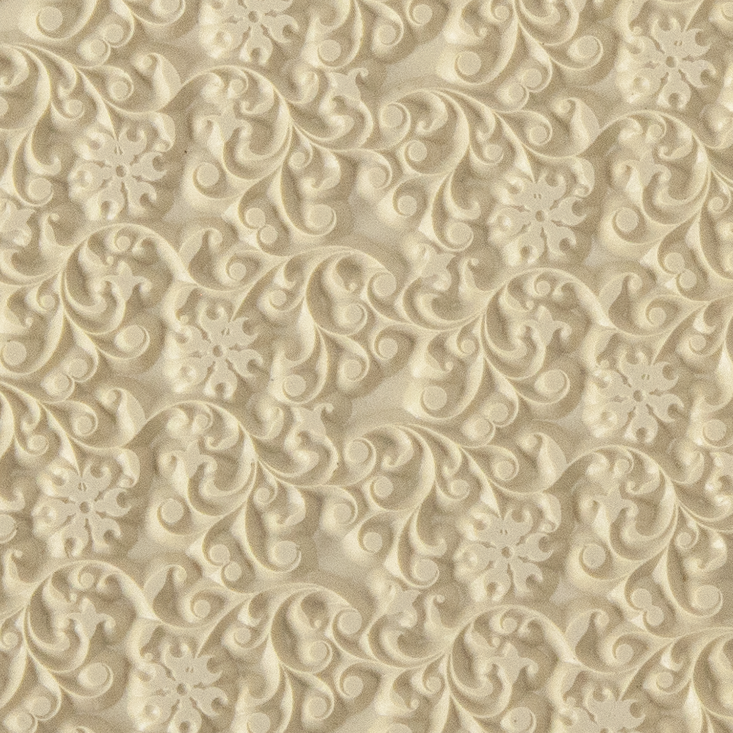 Texture Tile - Floral Curls. Beige Texture Tiles are flexible, washable and can be used with any soft clay. Spritz with CoolSlip or dust on Dry Powder Release for stick-free impressions when using metal clay and polymer clay.