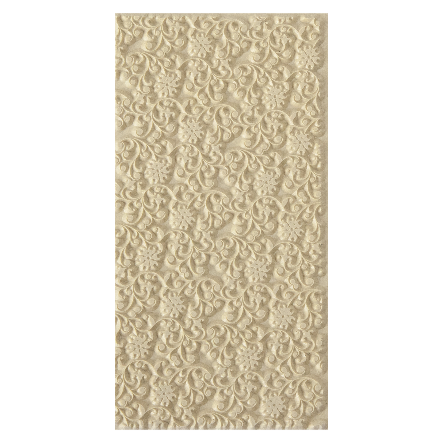 Texture Tile - Floral Curls. Beige Texture Tiles are flexible, washable and can be used with any soft clay. Spritz with CoolSlip or dust on Dry Powder Release for stick-free impressions when using metal clay and polymer clay.