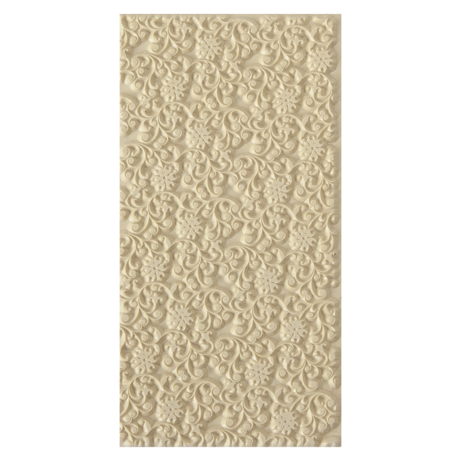 Texture Tile - Floral Curls. Beige Texture Tiles are flexible, washable and can be used with any soft clay. Spritz with CoolSlip or dust on Dry Powder Release for stick-free impressions when using metal clay and polymer clay.
