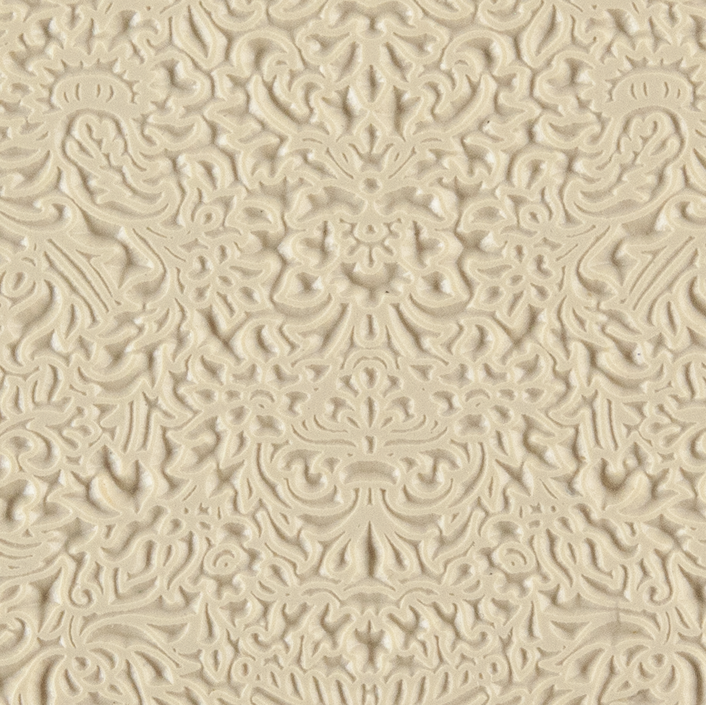 Texture Tile - Formal Rose. Beige Texture Tiles are flexible, washable and can be used with any soft clay. Spritz with CoolSlip or dust on Dry Powder Release for stick-free impressions when using metal clay and polymer clay.