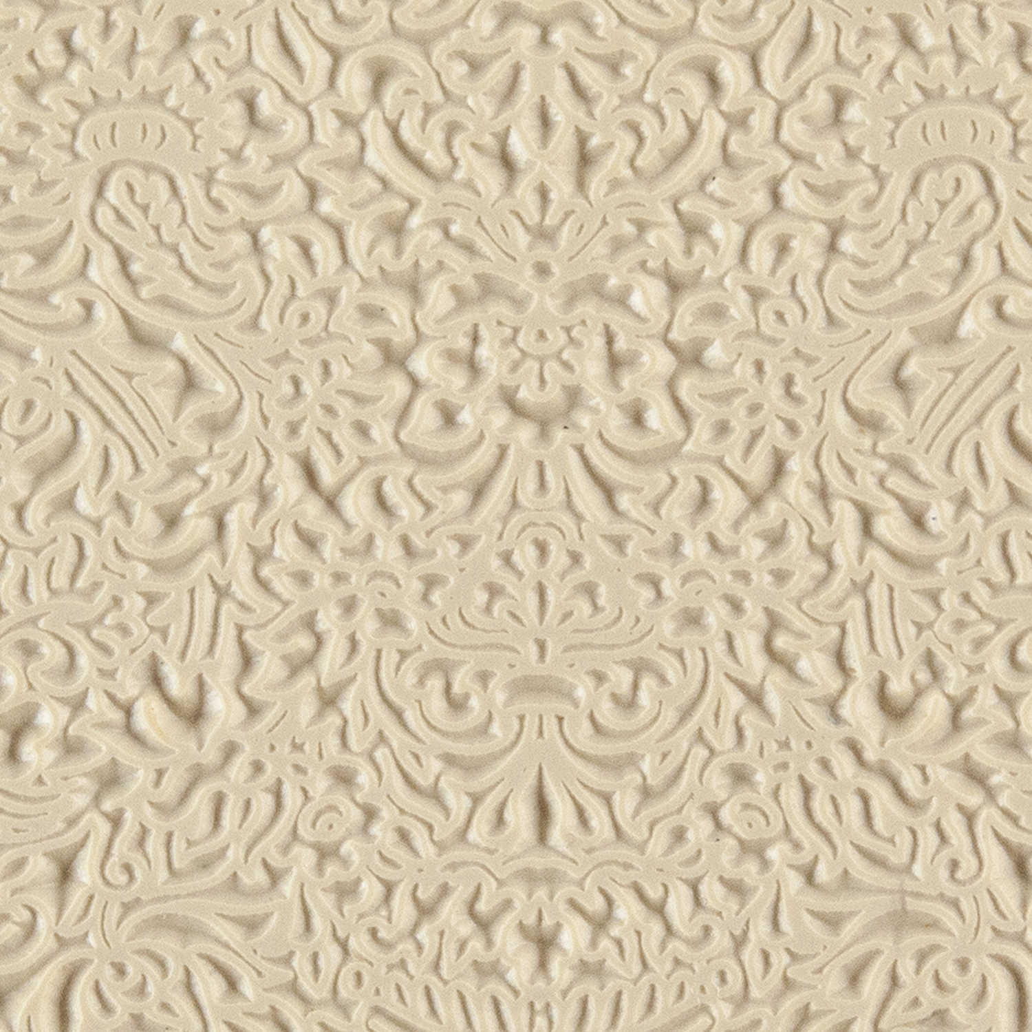 Texture Tile - Formal Rose. Beige Texture Tiles are flexible, washable and can be used with any soft clay. Spritz with CoolSlip or dust on Dry Powder Release for stick-free impressions when using metal clay and polymer clay.