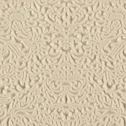Texture Tile - Formal Rose. Beige Texture Tiles are flexible, washable and can be used with any soft clay. Spritz with CoolSlip or dust on Dry Powder Release for stick-free impressions when using metal clay and polymer clay.