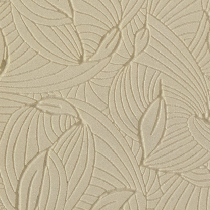 Texture Tile - Dancing Hosta Embossed. Beige Texture Tiles are flexible, washable and can be used with any soft clay. Spritz with CoolSlip or dust on Dry Powder Release for stick-free impressions when using metal clay and polymer clay.