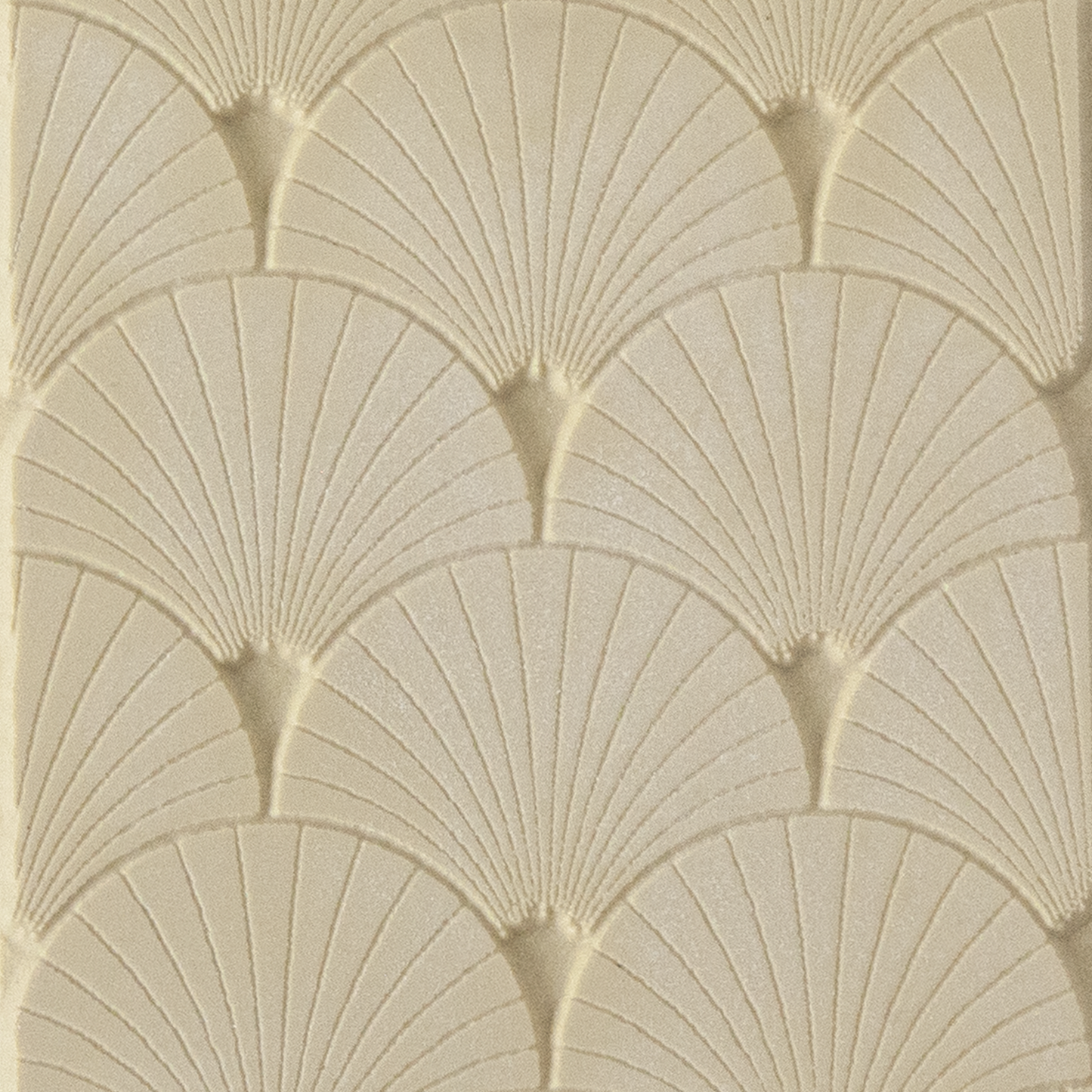 Texture Tile - Fan-tastic Embossed. Beige Texture Tiles are flexible, washable and can be used with any soft clay. Spritz with CoolSlip or dust on Dry Powder Release for stick-free impressions when using metal clay and polymer clay.