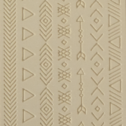 Texture Tile - Tribal Borders Fineline. Beige Texture Tiles are flexible, washable and can be used with any soft clay. Spritz with CoolSlip or dust on Dry Powder Release for stick-free impressions when using metal clay and polymer clay.