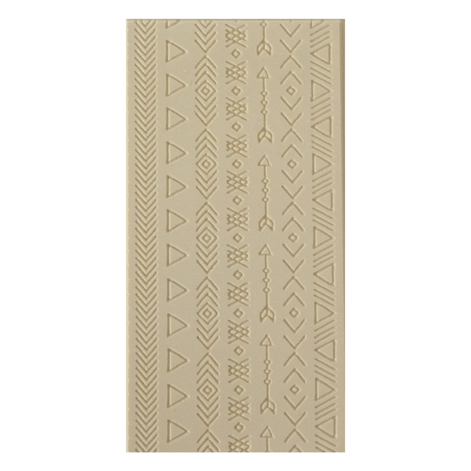 Texture Tile - Tribal Borders Fineline. Beige Texture Tiles are flexible, washable and can be used with any soft clay. Spritz with CoolSlip or dust on Dry Powder Release for stick-free impressions when using metal clay and polymer clay.