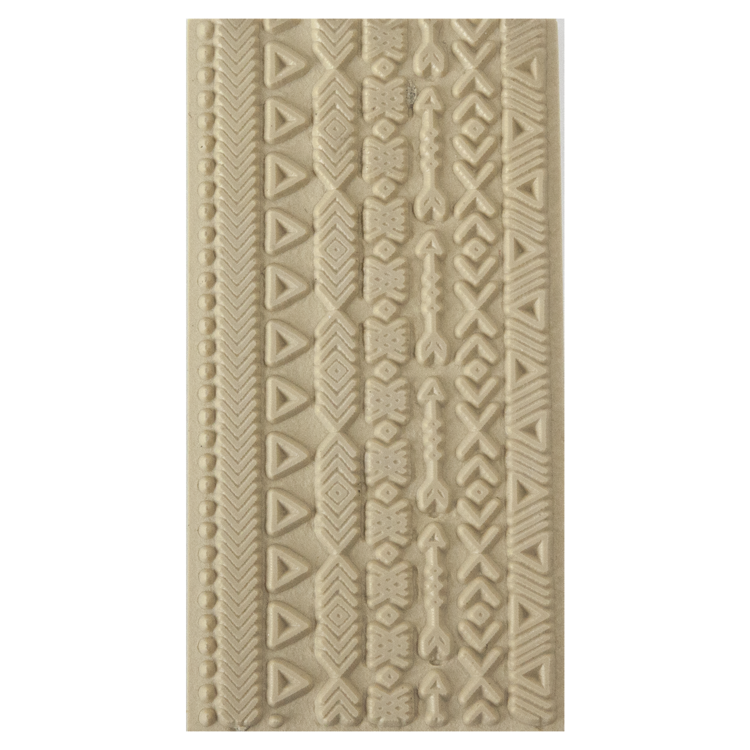 Texture Tile - Tribal Borders. Beige Texture Tiles are flexible, washable and can be used with any soft clay. Spritz with CoolSlip or dust on Dry Powder Release for stick-free impressions when using metal clay and polymer clay.
