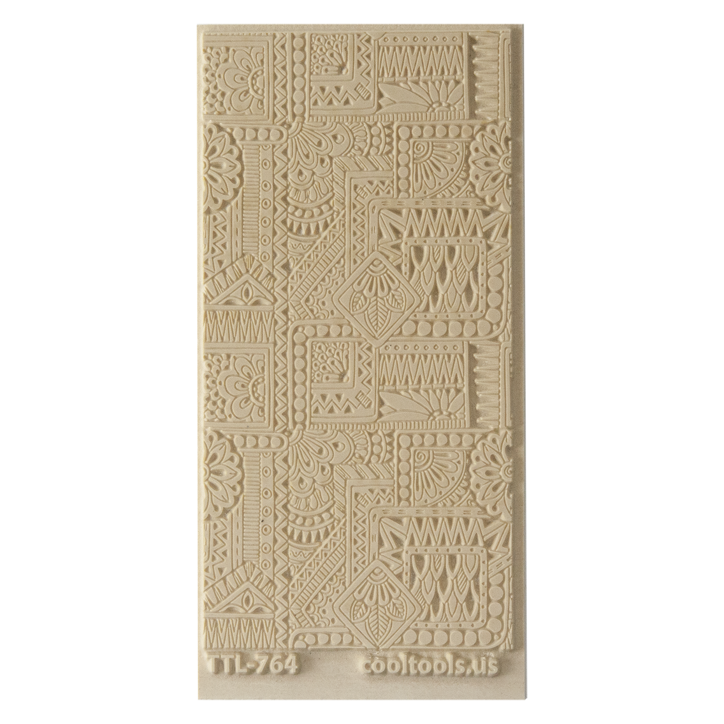 Texture Tile - Botany Borders Fineline. Beige Texture Tiles are flexible, washable and can be used with any soft clay. Spritz with CoolSlip or dust on Dry Powder Release for stick-free impressions when using metal clay and polymer clay.