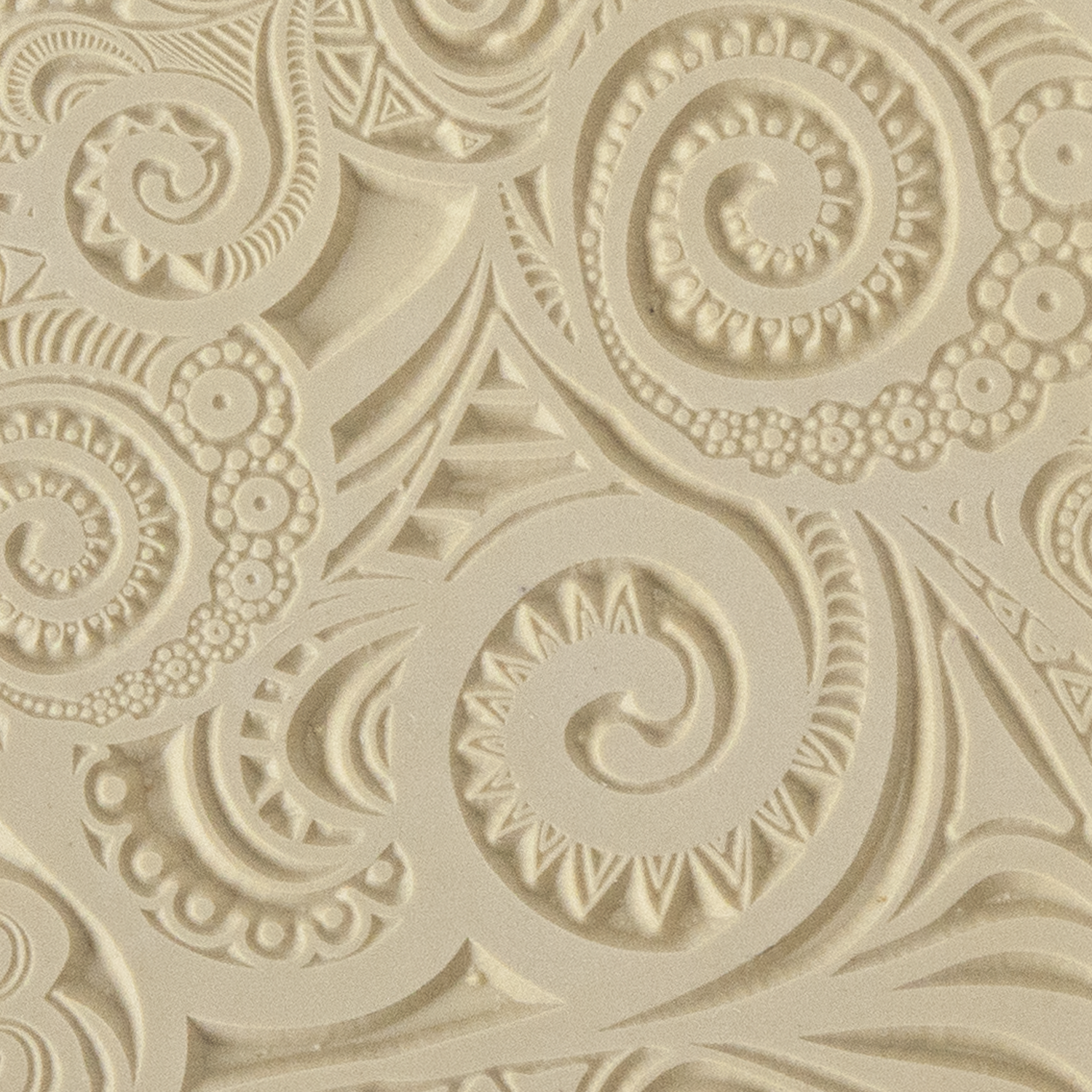 Texture Tile - Swirly Hearts. Beige Texture Tiles are flexible, washable and can be used with any soft clay. Spritz with CoolSlip or dust on Dry Powder Release for stick-free impressions when using metal clay and polymer clay.