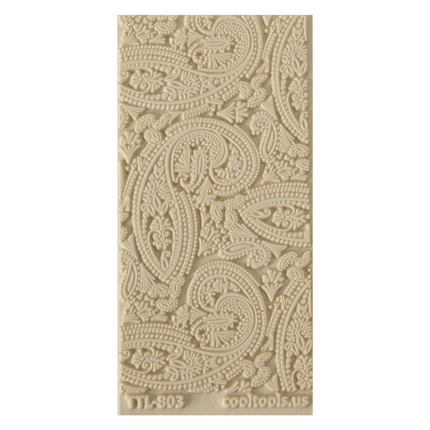 Texture Tile - Mehndi Paisley. Beige Texture Tiles are flexible, washable and can be used with any soft clay. Spritz with CoolSlip or dust on Dry Powder Release for stick-free impressions when using metal clay and polymer clay.