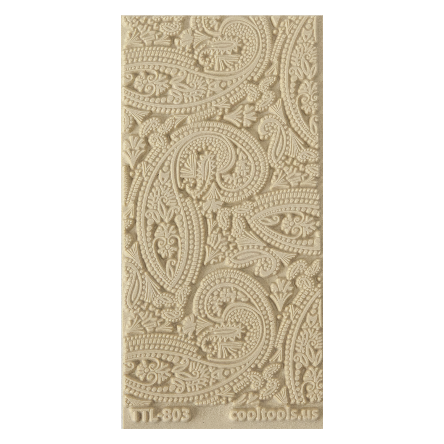 Texture Tile - Mehndi Paisley. Beige Texture Tiles are flexible, washable and can be used with any soft clay. Spritz with CoolSlip or dust on Dry Powder Release for stick-free impressions when using metal clay and polymer clay.