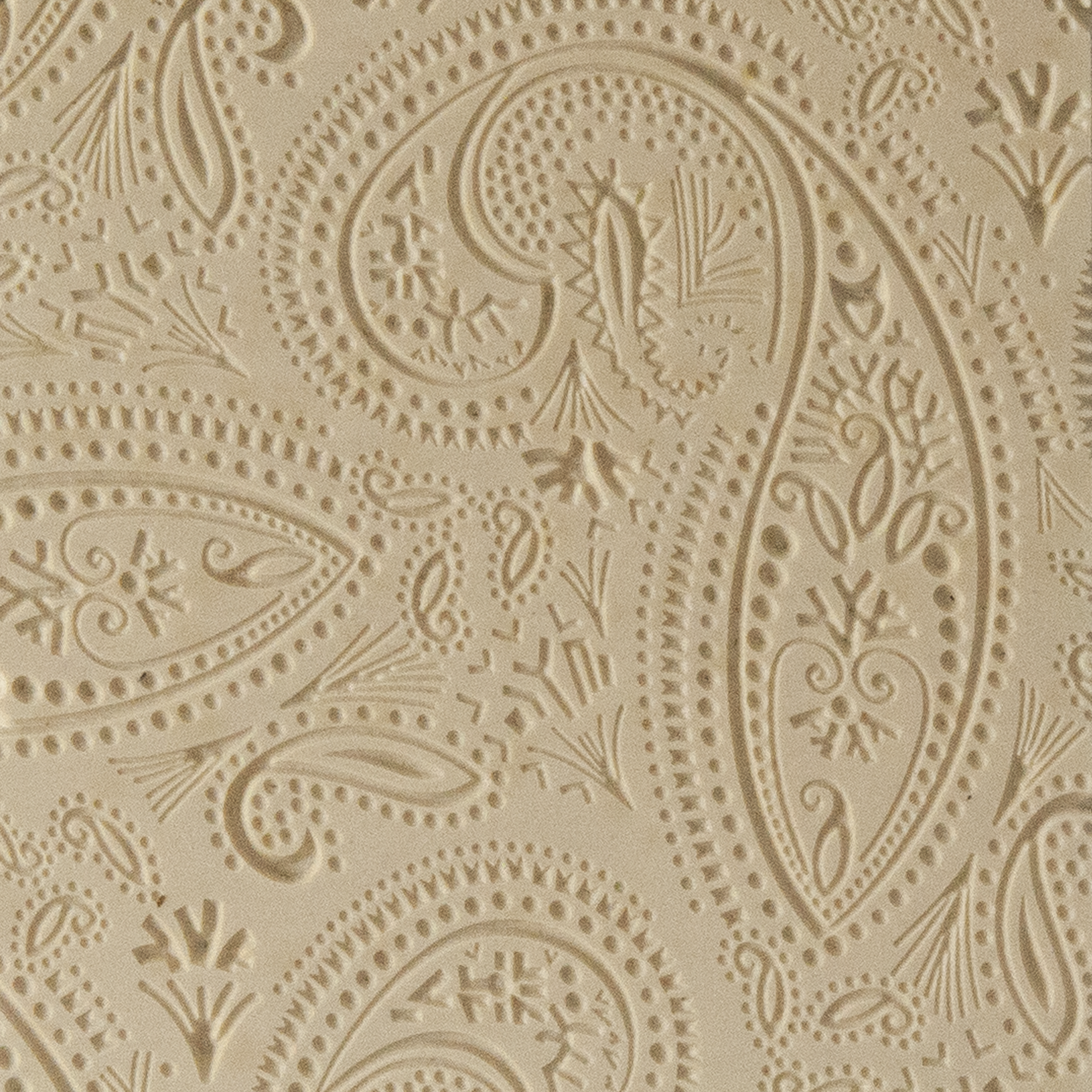 Texture Tile - Mehndi Paisley Fineline. Beige Texture Tiles are flexible, washable and can be used with any soft clay. Spritz with CoolSlip or dust on Dry Powder Release for stick-free impressions when using metal clay and polymer clay.