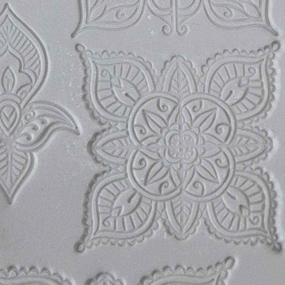 Texture Tile - Mehndi Elements sample rolled into clay