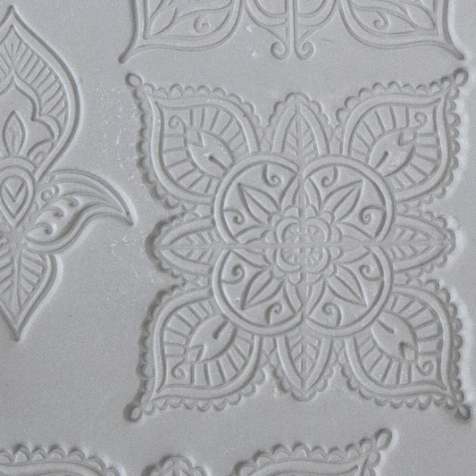 Texture Tile - Mehndi Elements sample rolled into clay