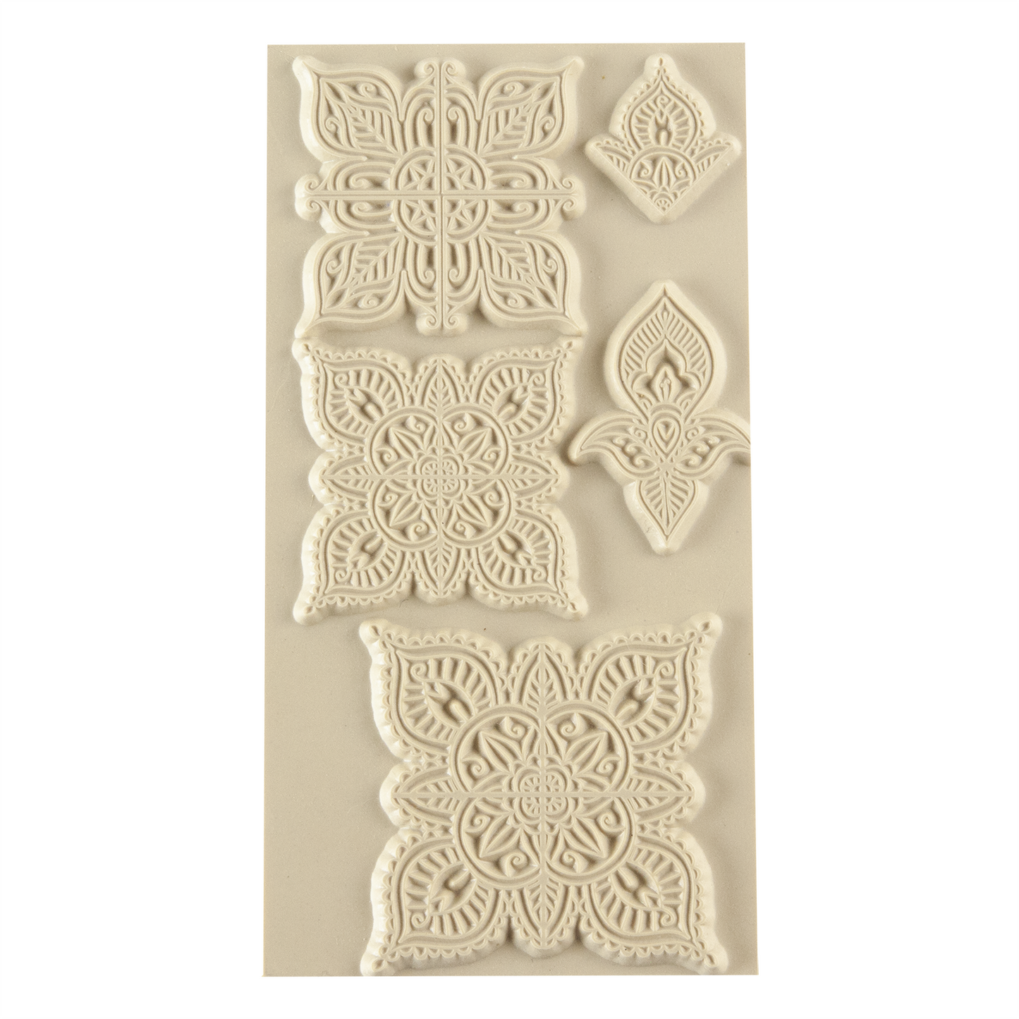 Texture Tile - Mehndi Elements. Beige Texture Tiles are flexible, washable and can be used with any soft clay. Spritz with CoolSlip or dust on Dry Powder Release for stick-free impressions when using metal clay and polymer clay.
