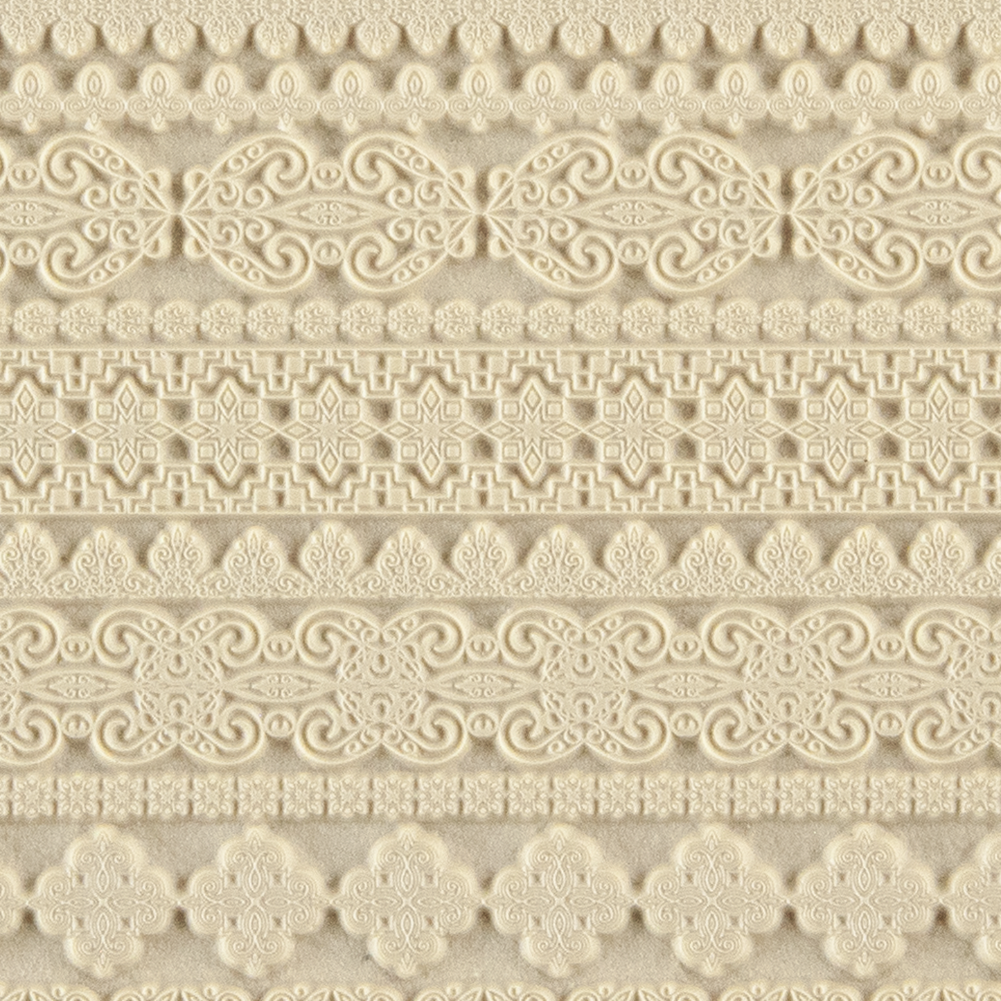 Texture Tile - Fancy Borders. Beige Texture Tiles are flexible, washable and can be used with any soft clay. Spritz with CoolSlip or dust on Dry Powder Release for stick-free impressions when using metal clay and polymer clay.