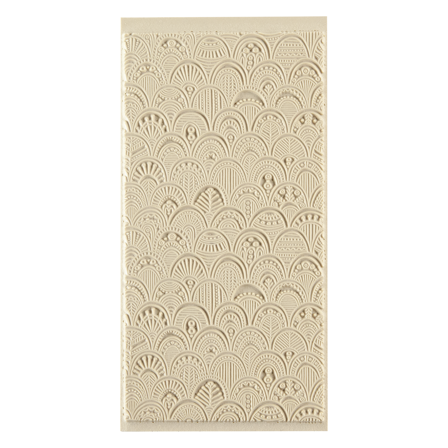 Texture Tile - Rococo. Beige Texture Tiles are flexible, washable and can be used with any soft clay. Spritz with CoolSlip or dust on Dry Powder Release for stick-free impressions when using metal clay and polymer clay.