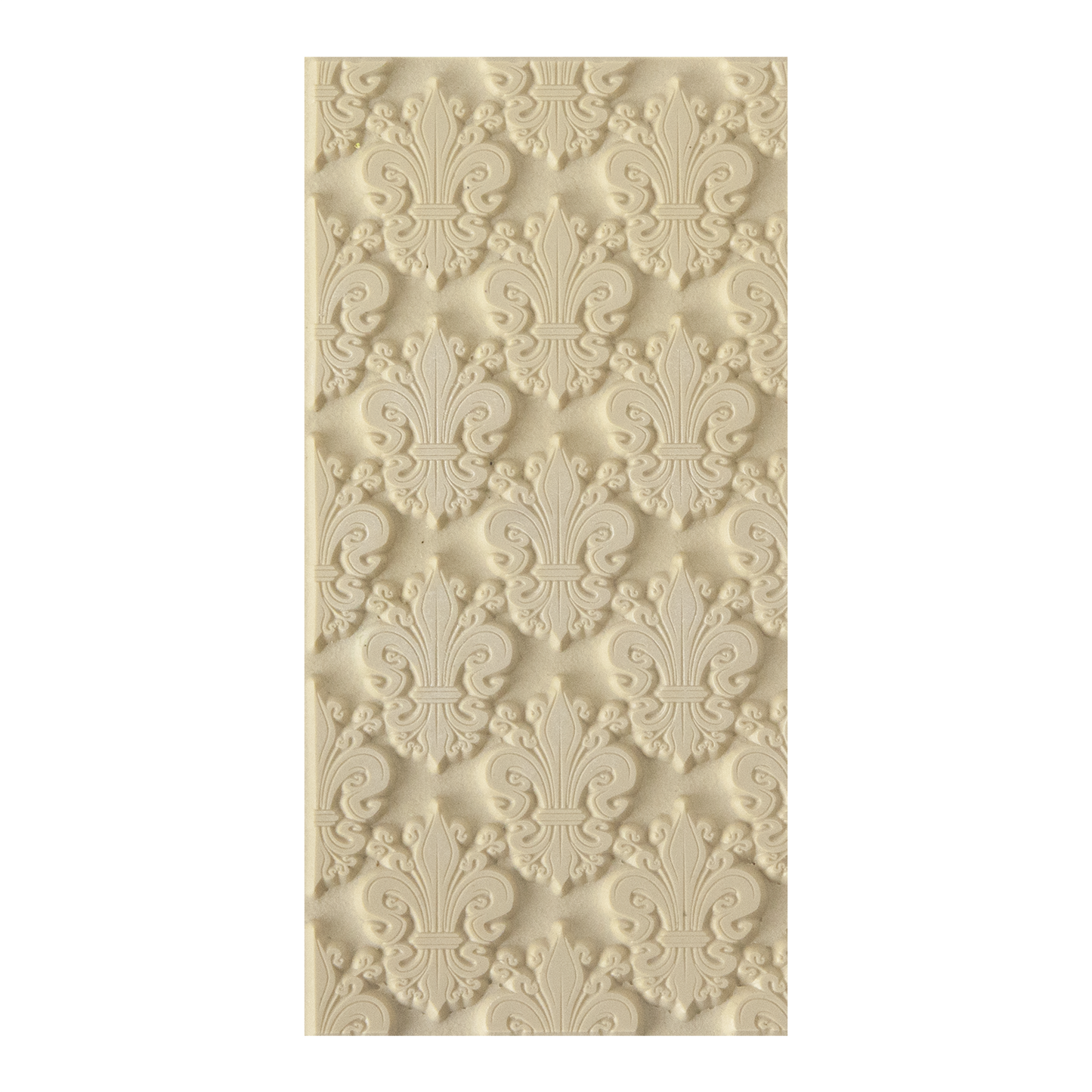 Texture Tile - Bold Fleur de Lis. Beige Texture Tiles are flexible, washable and can be used with any soft clay. Spritz with CoolSlip or dust on Dry Powder Release for stick-free impressions when using metal clay and polymer clay.