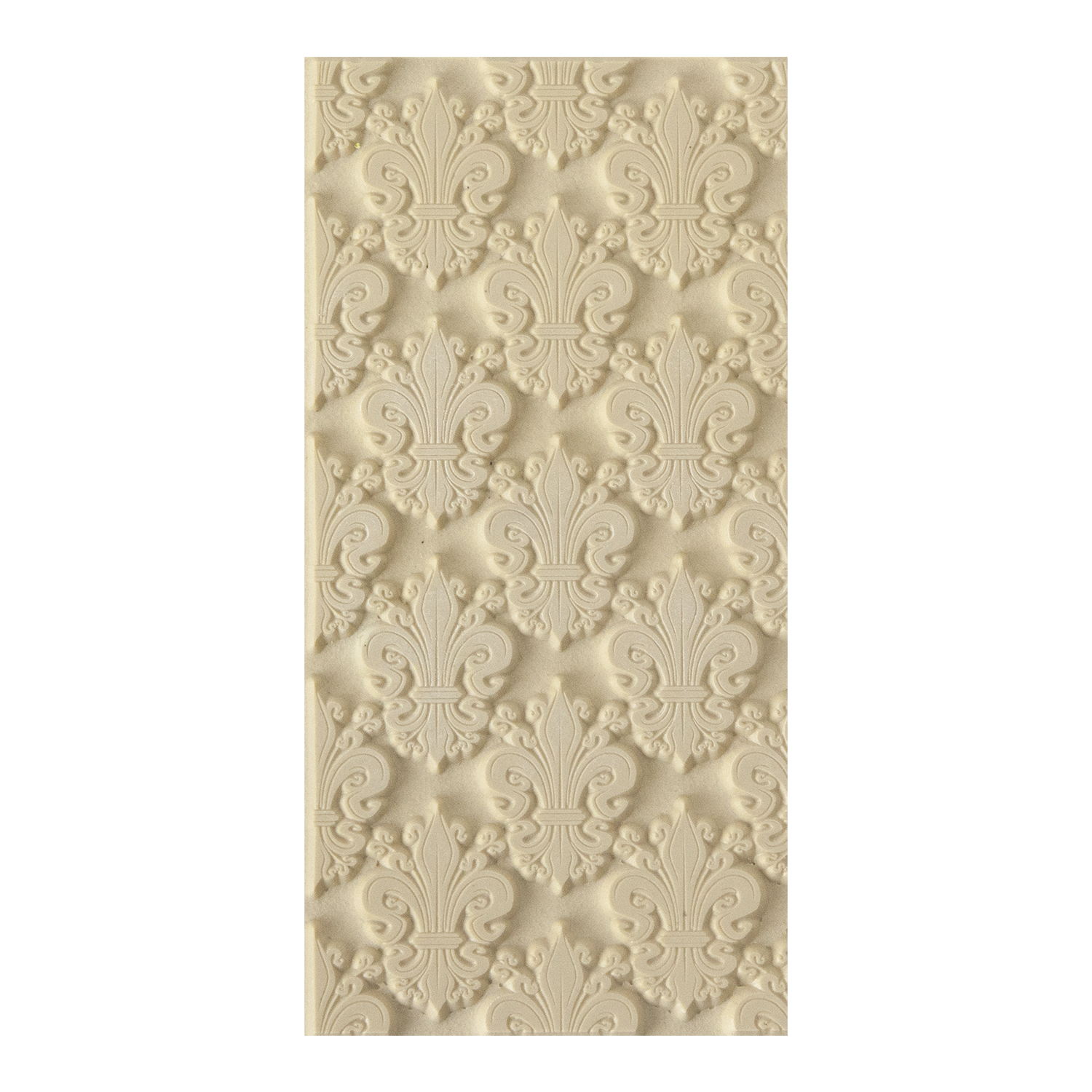 Texture Tile - Bold Fleur de Lis. Beige Texture Tiles are flexible, washable and can be used with any soft clay. Spritz with CoolSlip or dust on Dry Powder Release for stick-free impressions when using metal clay and polymer clay.