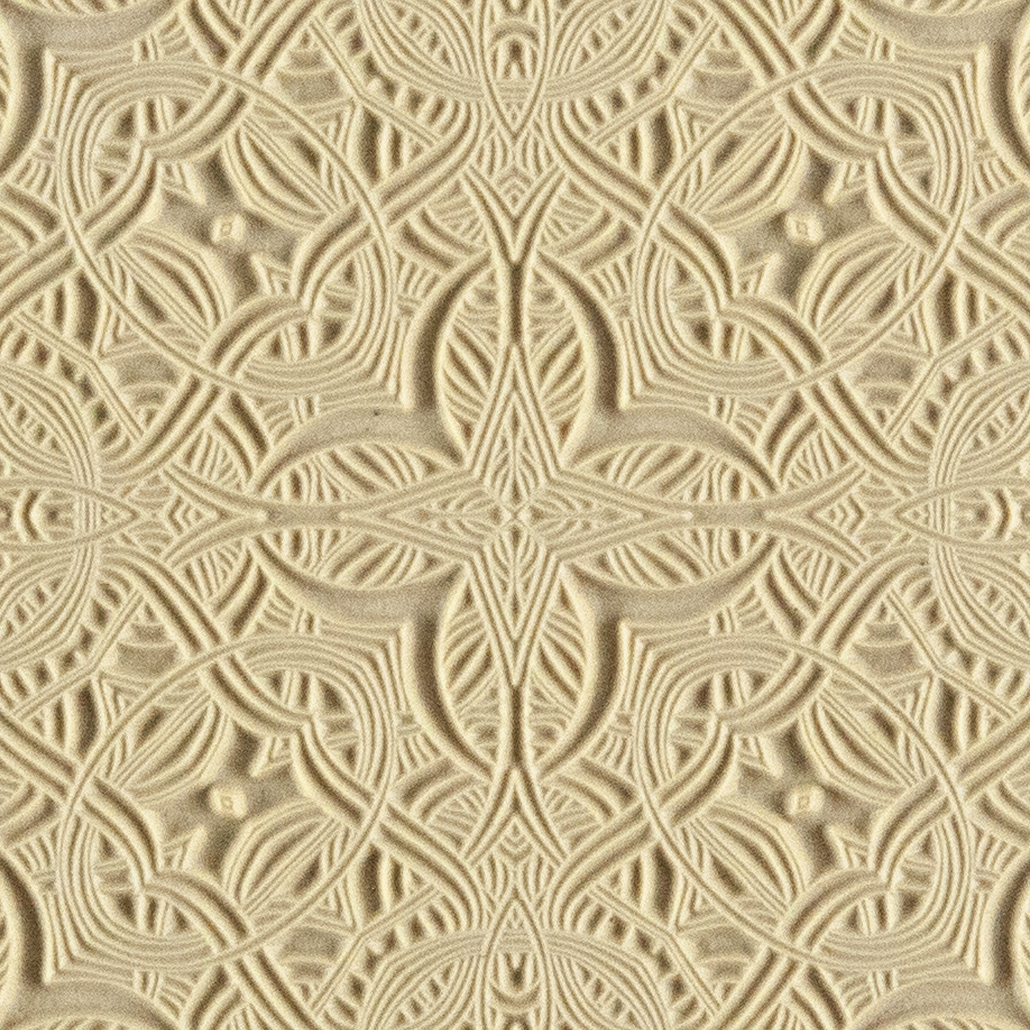 Texture Tile - Celtic Entanglements. Beige Texture Tiles are flexible, washable and can be used with any soft clay. Spritz with CoolSlip or dust on Dry Powder Release for stick-free impressions when using metal clay and polymer clay.
