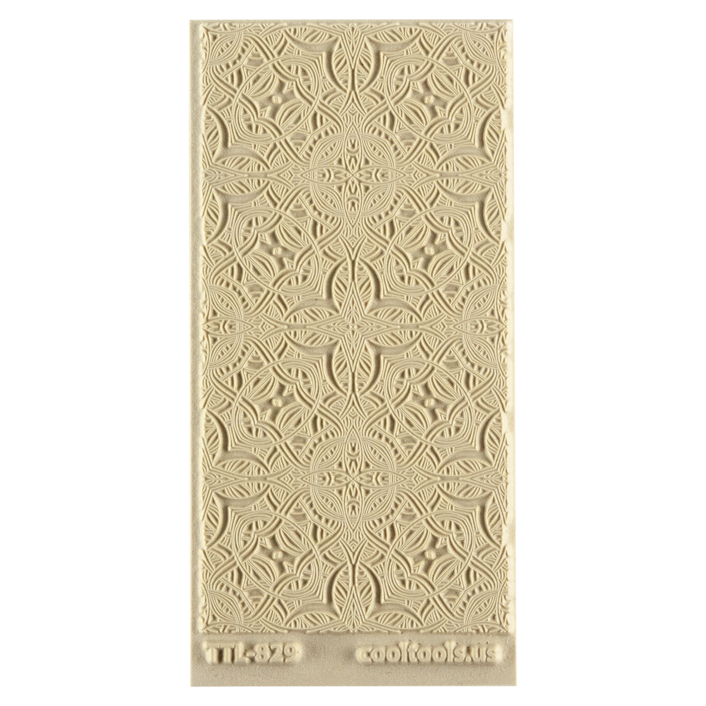 Texture Tile - Celtic Entanglements. Beige Texture Tiles are flexible, washable and can be used with any soft clay. Spritz with CoolSlip or dust on Dry Powder Release for stick-free impressions when using metal clay and polymer clay.